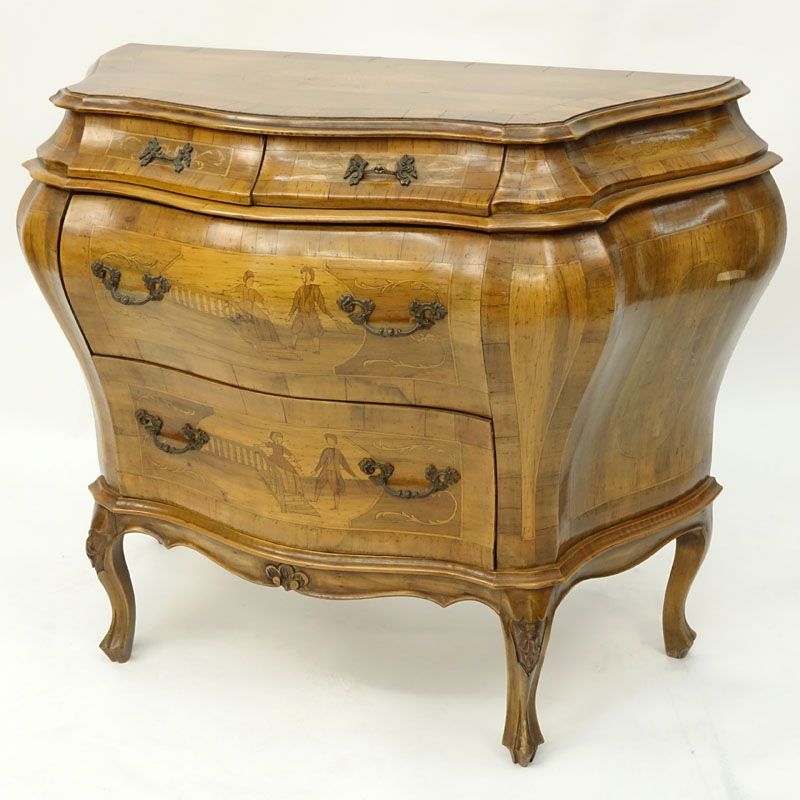 Mid-Century Italian Marquetry Inlaid Bombe Chest