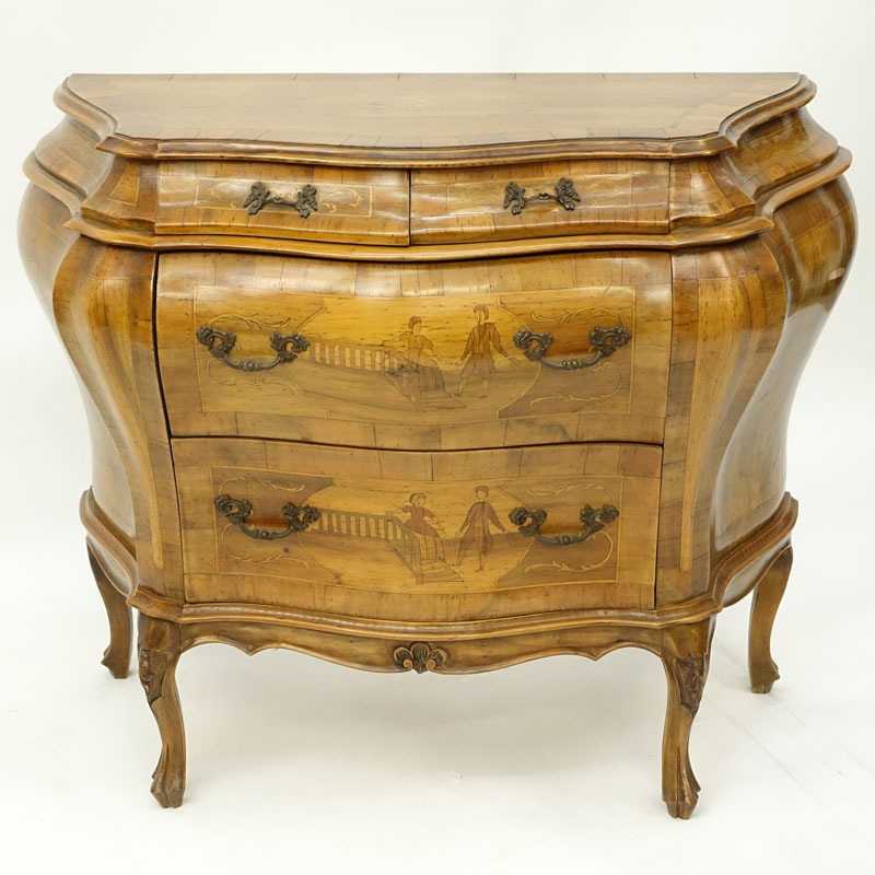 Mid-Century Italian Marquetry Inlaid Bombe Chest