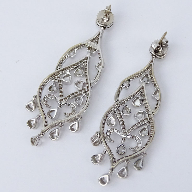 6.17 Carat Rose Cut and Round Brilliant Cut Diamond and 18 Karat White Gold Chandelier Earrings.