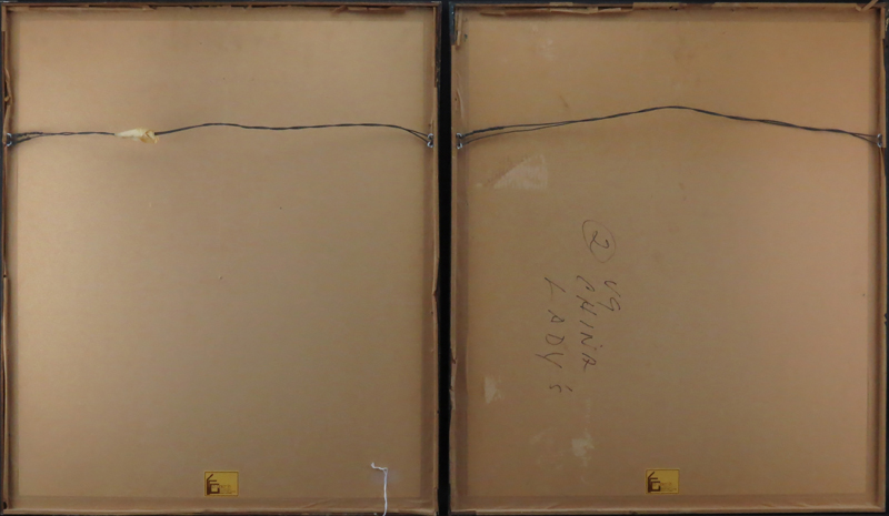 Pair of Chinese (20th Century) Mixed Media Paintings on Cork Paper "Posing Beauty" Signed