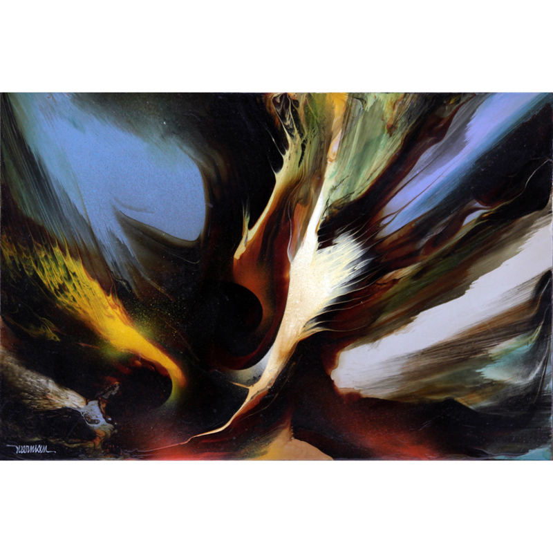 Leonardo M. Nierman, Mexican/American (b-1932) Abstract Oil on Masonite "Bird at Springtime" 