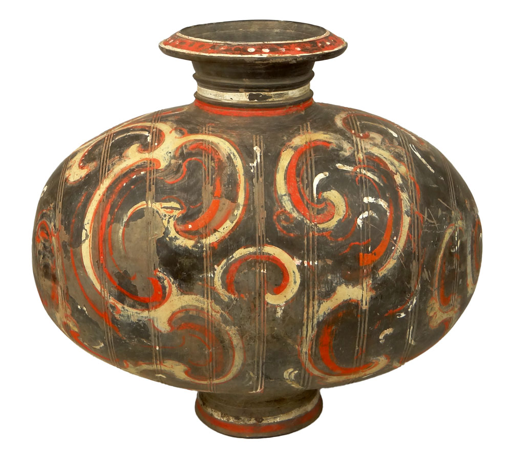 Chinese Han Dynasty (206 BC–AD 220) Pigment Painted Pottery Cocoon Vase