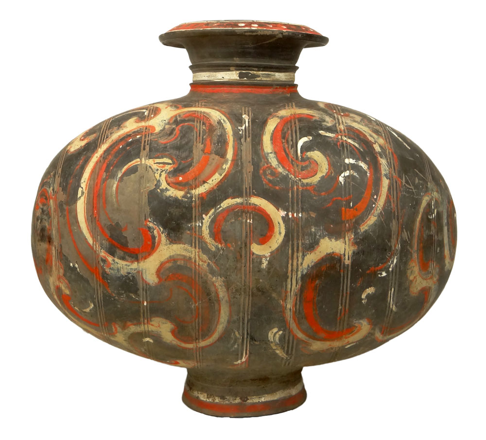 Chinese Han Dynasty (206 BC–AD 220) Pigment Painted Pottery Cocoon Vase