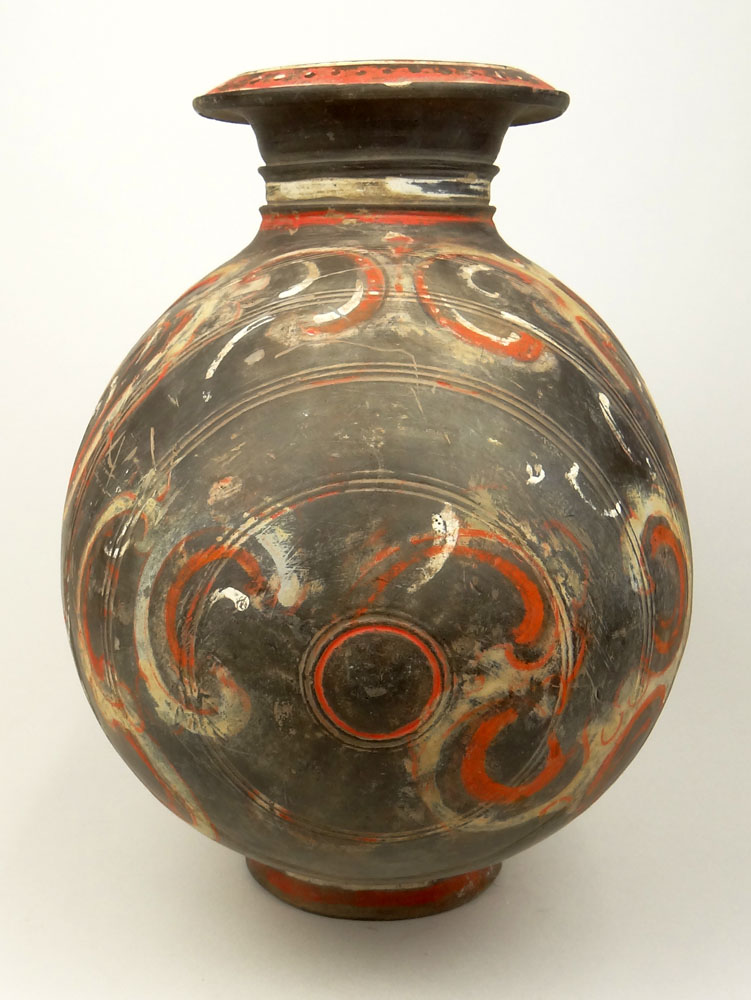 Chinese Han Dynasty (206 BC–AD 220) Pigment Painted Pottery Cocoon Vase