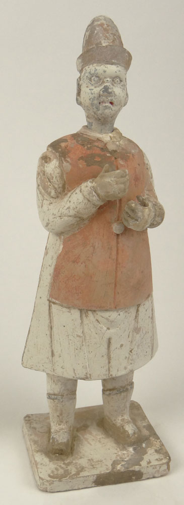 Chinese Ming Dynasty (1368–1644) Pottery Attendant Figure/Bottle with removable head and pigment