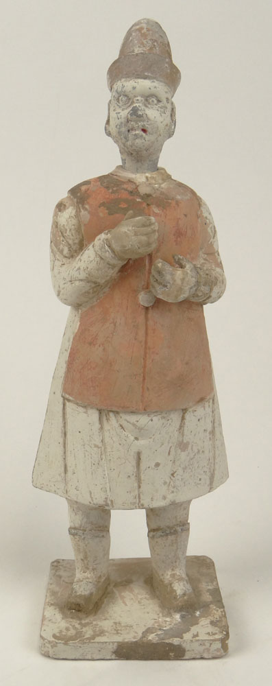 Chinese Ming Dynasty (1368–1644) Pottery Attendant Figure/Bottle with removable head and pigment