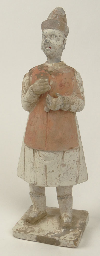 Chinese Ming Dynasty (1368–1644) Pottery Attendant Figure/Bottle with removable head and pigment