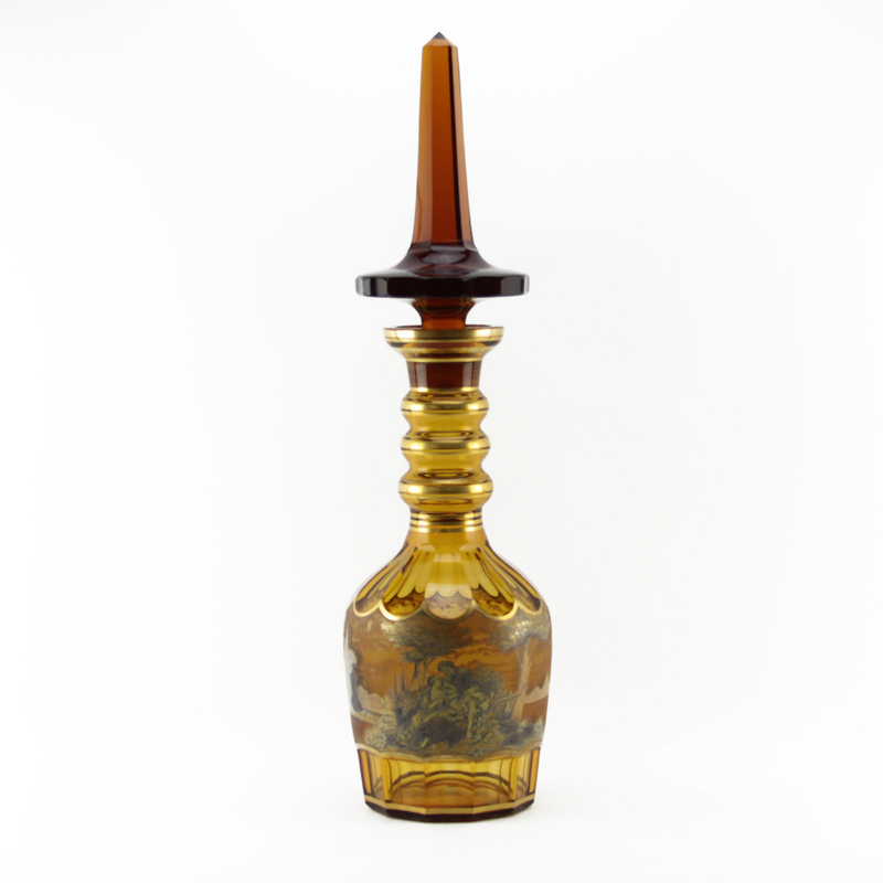 Enormous Antique Bohemian Handpainted Glass Decanter