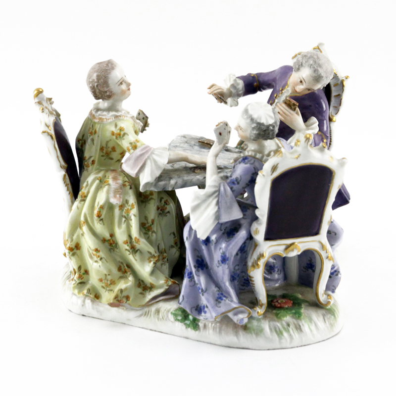 19/20th Century Meissen Porcelain Figurine "The Card Players" Signed with blue crossed sword mark on bottom