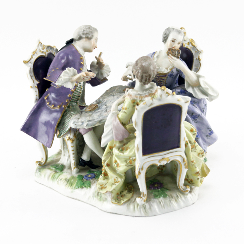 19/20th Century Meissen Porcelain Figurine "The Card Players" Signed with blue crossed sword mark on bottom