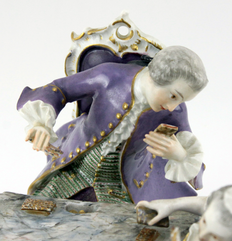 19/20th Century Meissen Porcelain Figurine "The Card Players" Signed with blue crossed sword mark on bottom