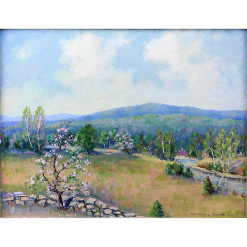 Walter L. Adams S.A.A (20th century) Mid Century Oil on Panel "Berkshire Meadows" 