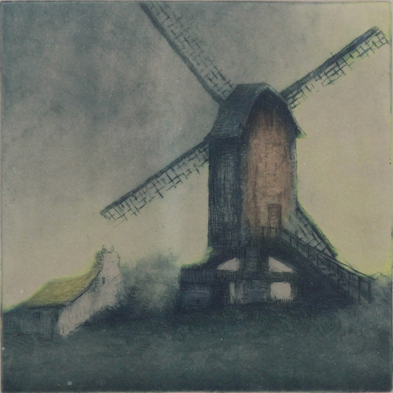 Vintage Dutch School Colored Etching "Moulin Hollandais" Pencil Signed and Titled