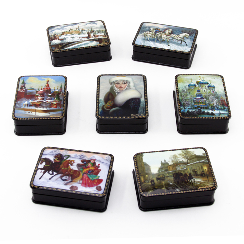 Grouping of Seven (7) Vintage Russian Lacquered Boxes