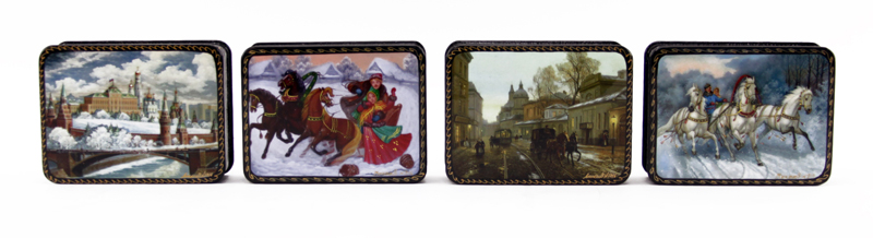 Grouping of Seven (7) Vintage Russian Lacquered Boxes