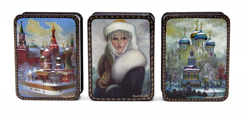 Grouping of Seven (7) Vintage Russian Lacquered Boxes