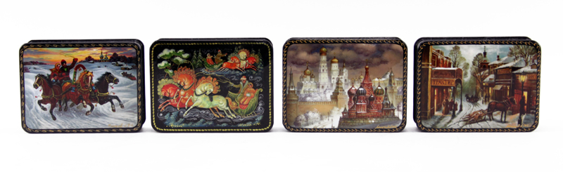 Grouping of Seven (7) Vintage Russian Lacquered Boxes