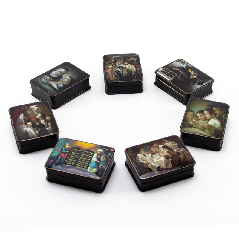 Grouping of Seven (7) Vintage Russian Judaica Lacquered Boxes