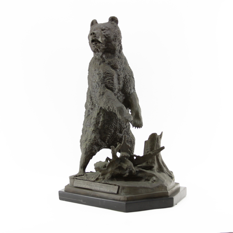 Nikolaï Ivanovich Liberich, Russian (1828-1883) A Russian cast bronze sculpture of a bear standing on hind legs with cast signature and plaque engraved in Russian 'Killed by the Emperor near Lisin, 9th March 1865'