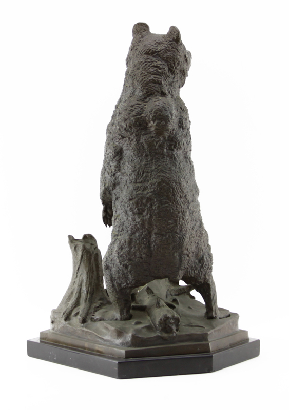 Nikolaï Ivanovich Liberich, Russian (1828-1883) A Russian cast bronze sculpture of a bear standing on hind legs with cast signature and plaque engraved in Russian 'Killed by the Emperor near Lisin, 9th March 1865'