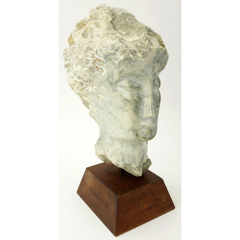 Carved Granite Bust on Wood Plinth Base