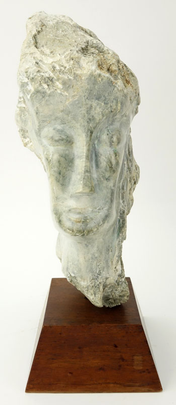 Carved Granite Bust on Wood Plinth Base