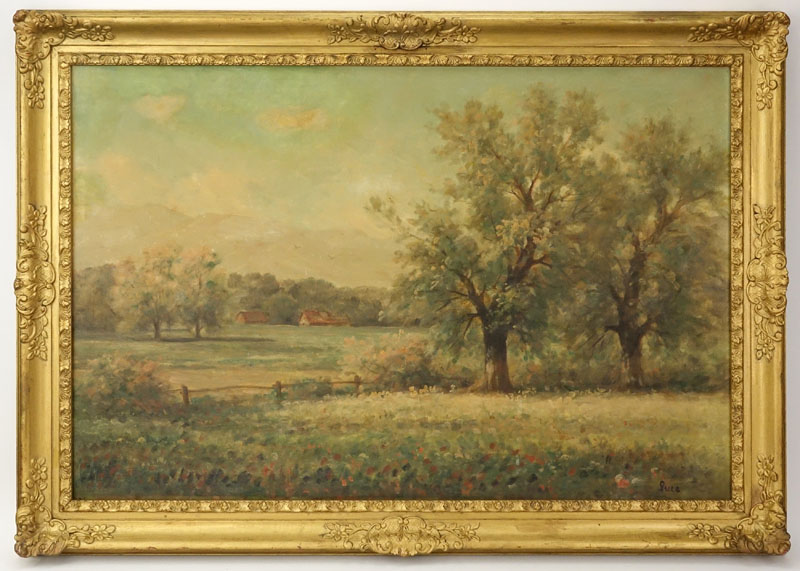 Large American School Oil on Canvas "Rural Landscape"