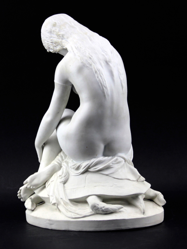 Antique French Parian Sculpture "Girl On Turtle"