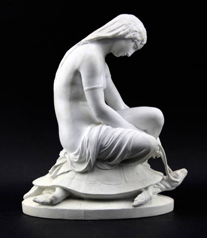 Antique French Parian Sculpture "Girl On Turtle"