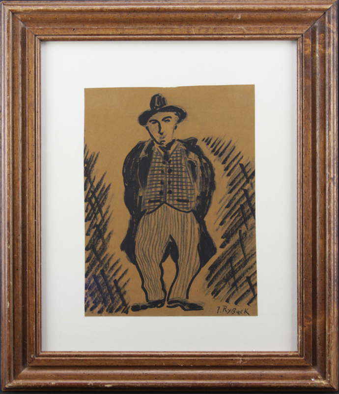 Issachar Ber Ryback, Ukranian (1897-1937) Ink on brown paper "Jewish Gentleman" Signed lower right