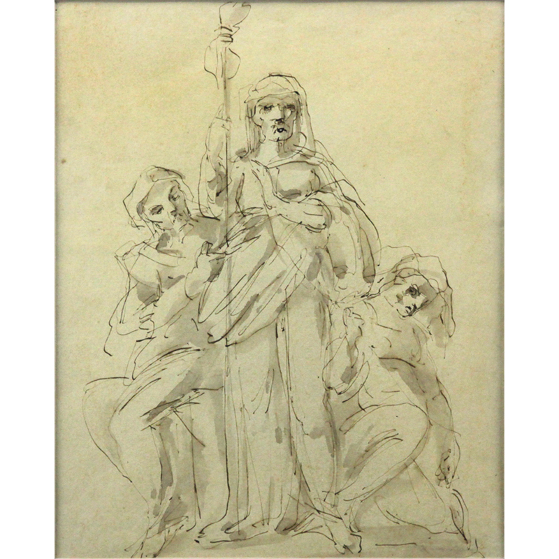 School of Tiepolo Ink Wash On Paper "Old Master Drawing"