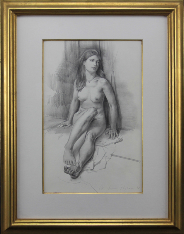 Christopher Winter Pugliese, American (b-1968) Pencil Drawing on Paper "Seated Nude" Signed and Dated 1998 Lower Right