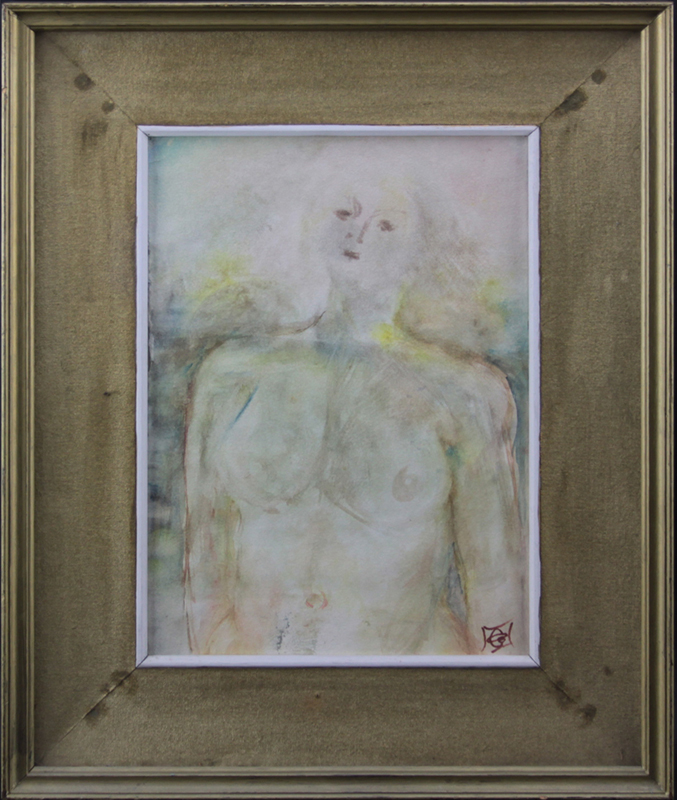 European School Watercolor on Paper "Female Nude"