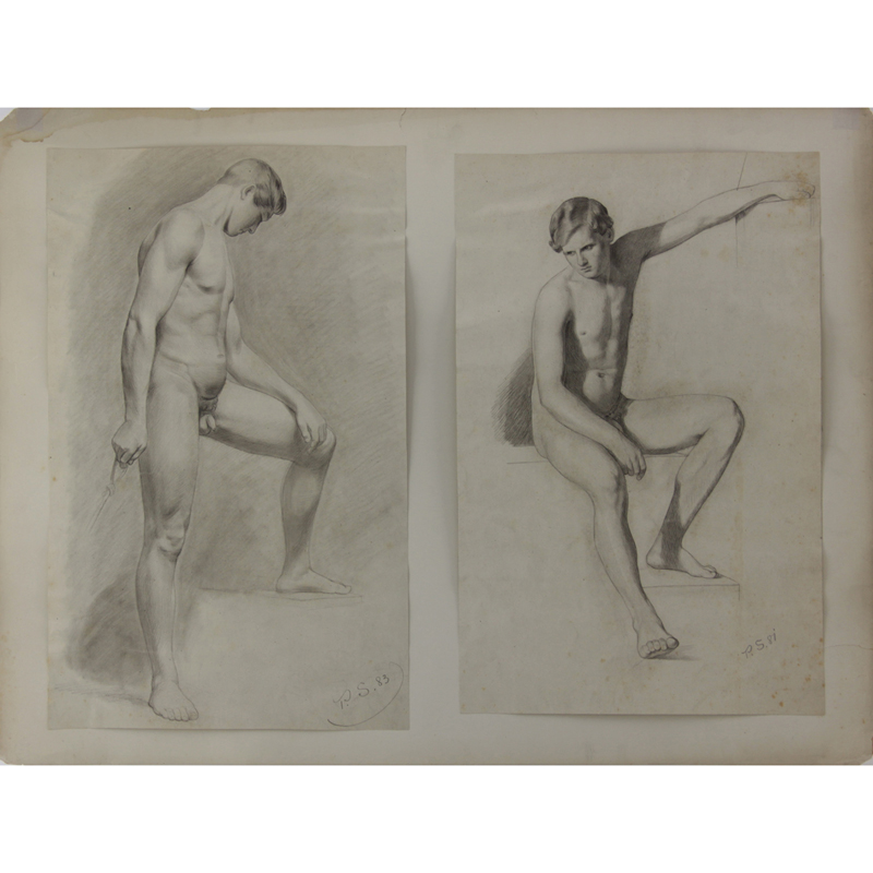 Two (2) 19th Century Charcoal and Pencil Drawings "Nudes"