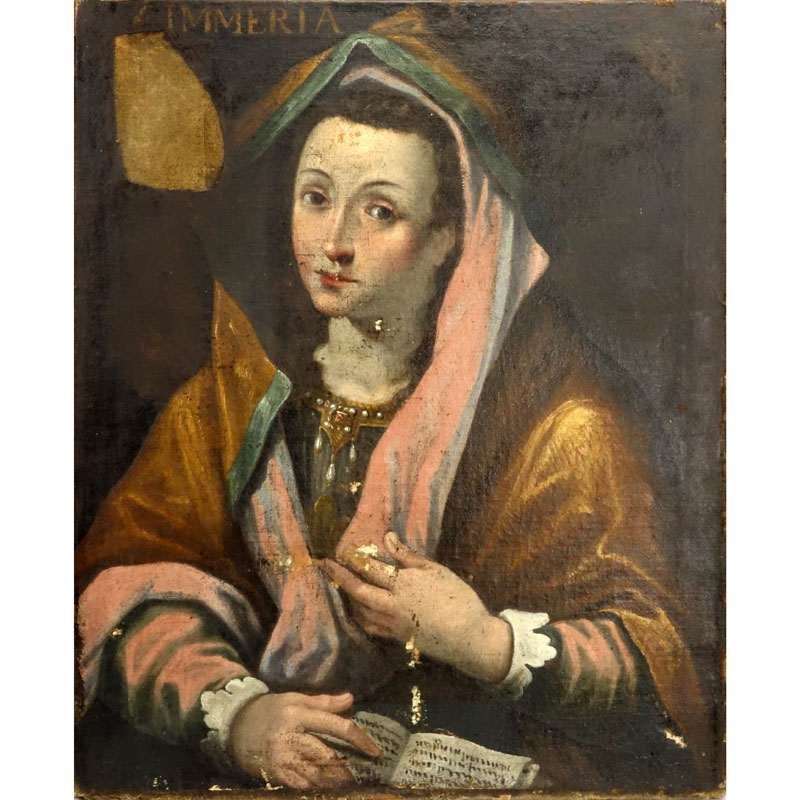 16/17th Century Bologna Oil Painting "Cimmerian Sibyl" Laid on Canvas and Stretched on Frame