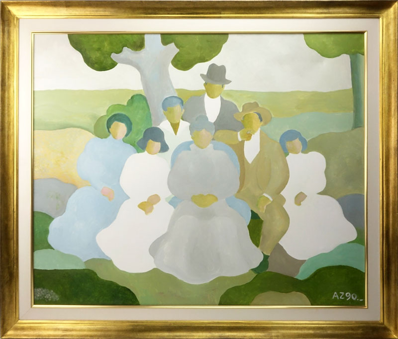 Alfredo Zorrilla, Uruguayan (1927-1990) Oil on Canvas "Groupo Familiar" Signed "AZ90" Lower Right