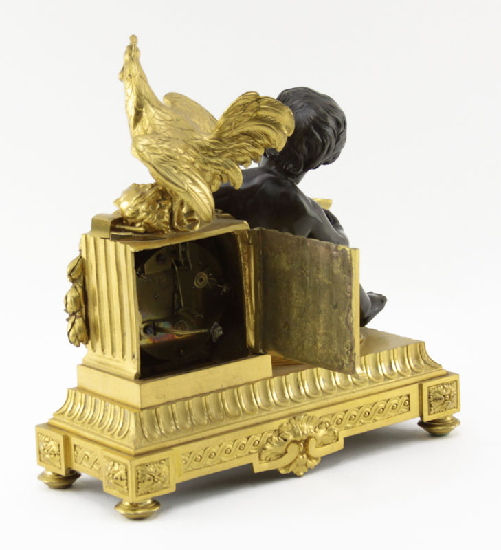 Gilt and Patinated Bronze Louis XVI Style Mantel Clock by Henry Dasson