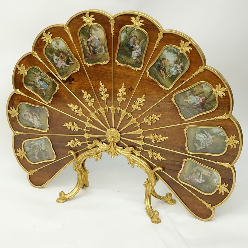 20th Century Louis XV Style Ormolu Mounted Kingwood "Peacock" Firescreen