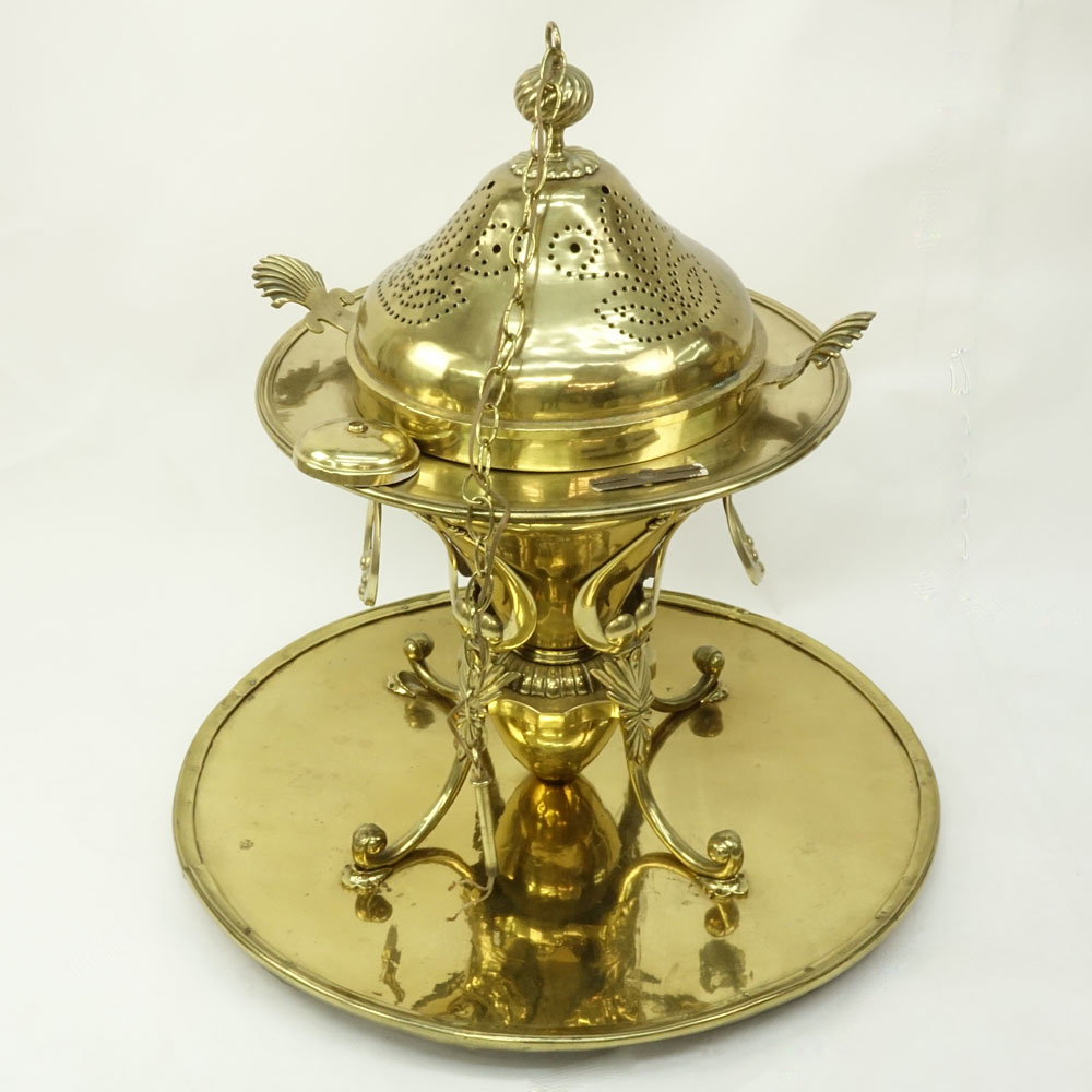 Monumental Antique Turkish Ottoman Brass Brazier with Large Brass Platform