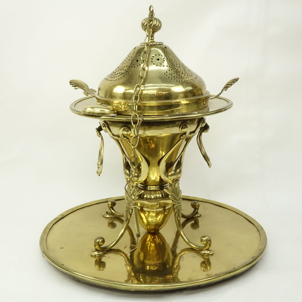 Monumental Antique Turkish Ottoman Brass Brazier with Large Brass Platform