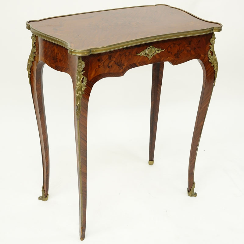 19th Century French Louis XV Marquetry Inlaid Bronze Mounted Side Table