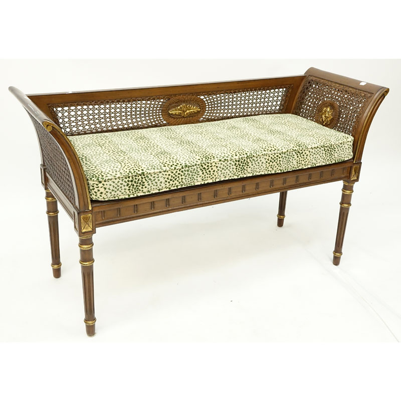 Mid Century Louis XVI Style Carved Wood and Cane Settee