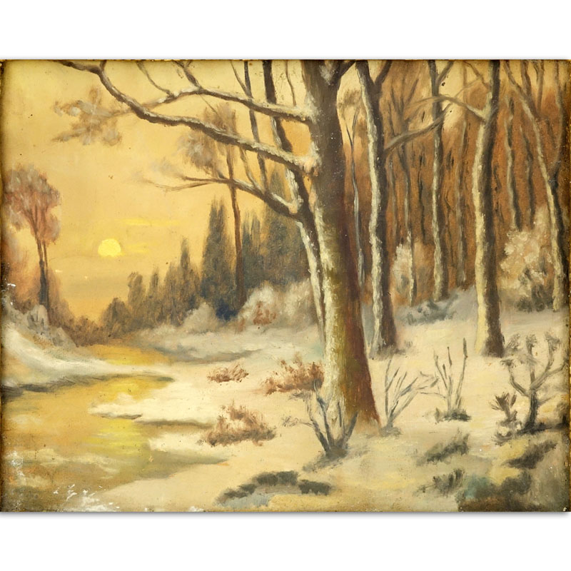 Antique Russian School Oil On Board "Winter Landscape"