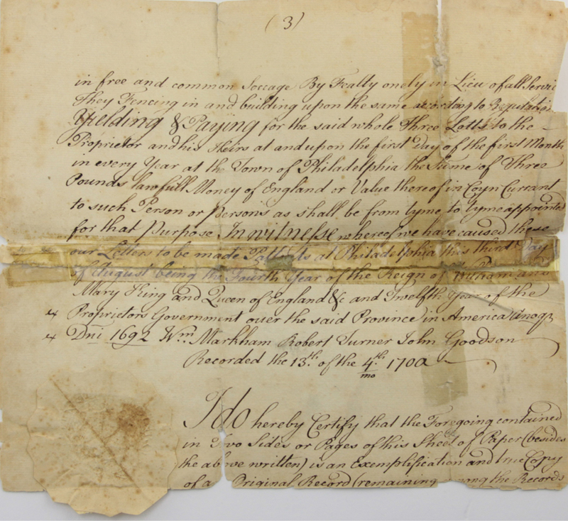 17th Century American William Penn Handwritten Document, possibly a deed