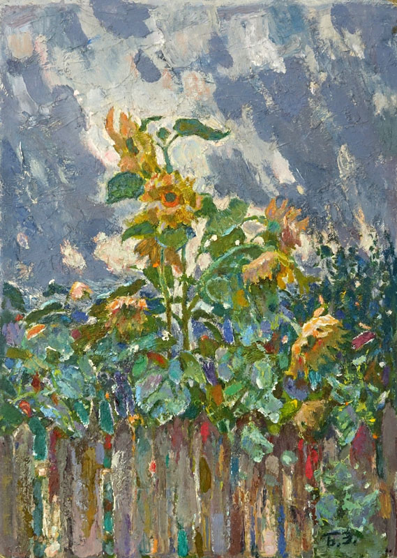 Nicely Done Oil on Cardboard "Flowers in Landscape"