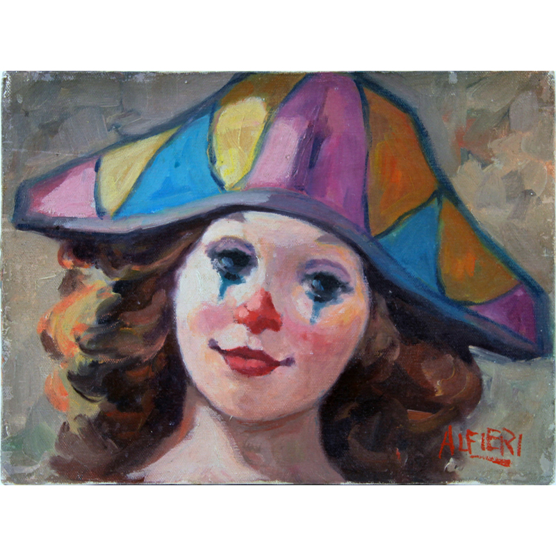 Philippe Alfieri, American (1921-2009) Oil on canvas "Girl Clown" Signed lower right