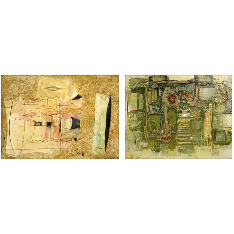 Grouping of Two (2) Khaled Al-Rahhal, Iraqi (1926-1987) "Untitled" Oil on Board Signed and Dated