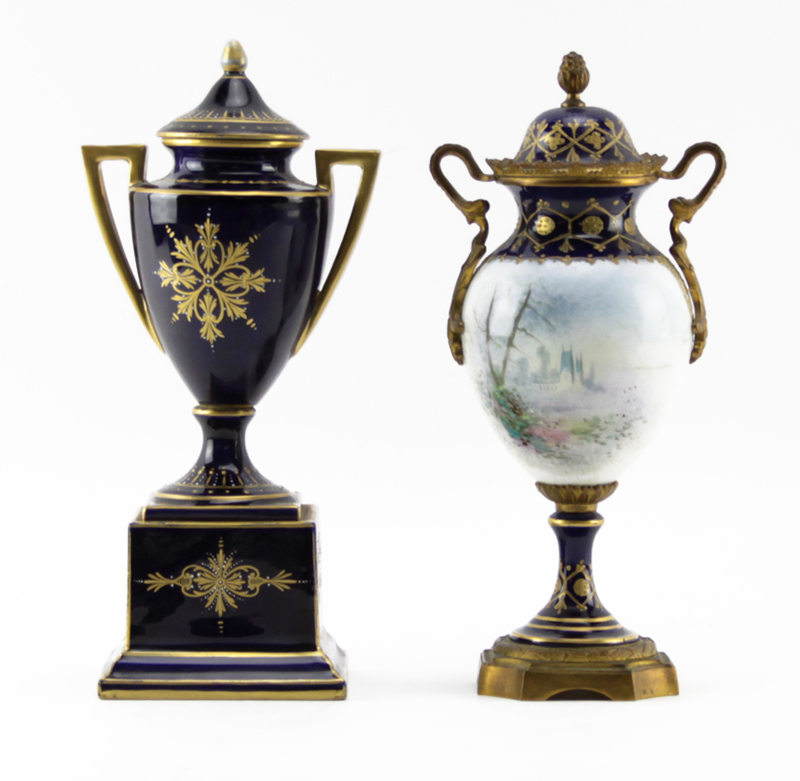 Grouping of Two (2) 19th Century Hand Painted Porcelain Covered Urns