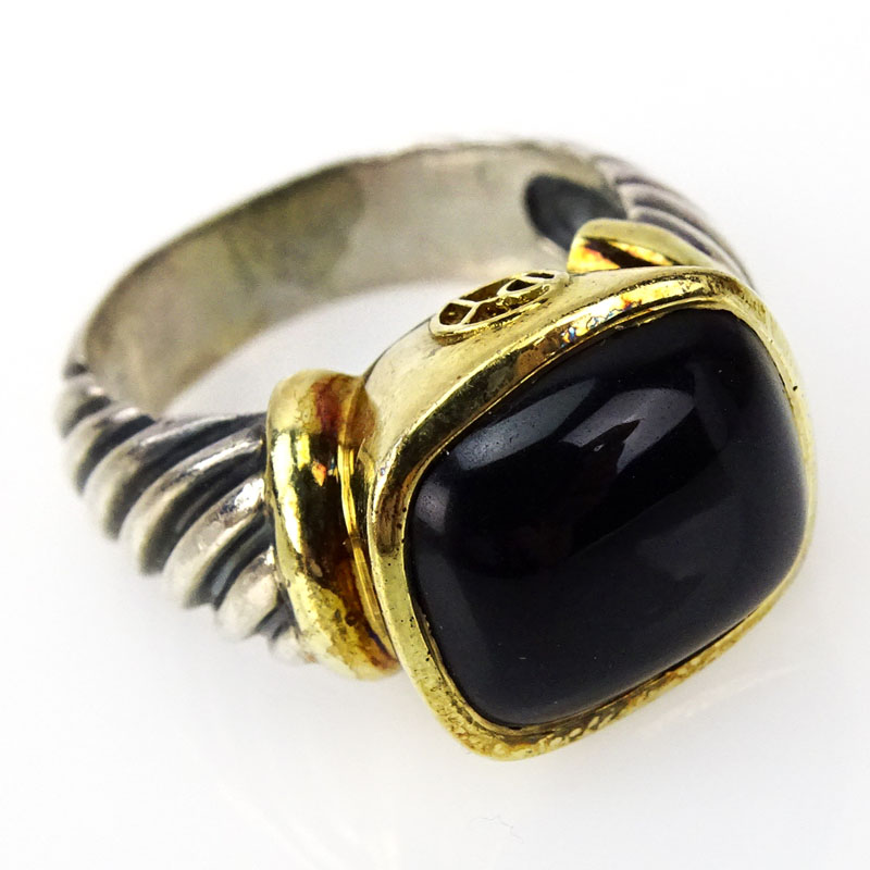 Lady's Vintage David Yurman Sterling Silver, 14 Karat Yellow Gold and Black Onyx Ring