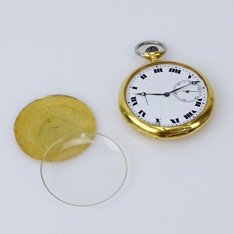 Circa 1909 Longines 18 Karat Yellow Gold Pocket Watch with Box